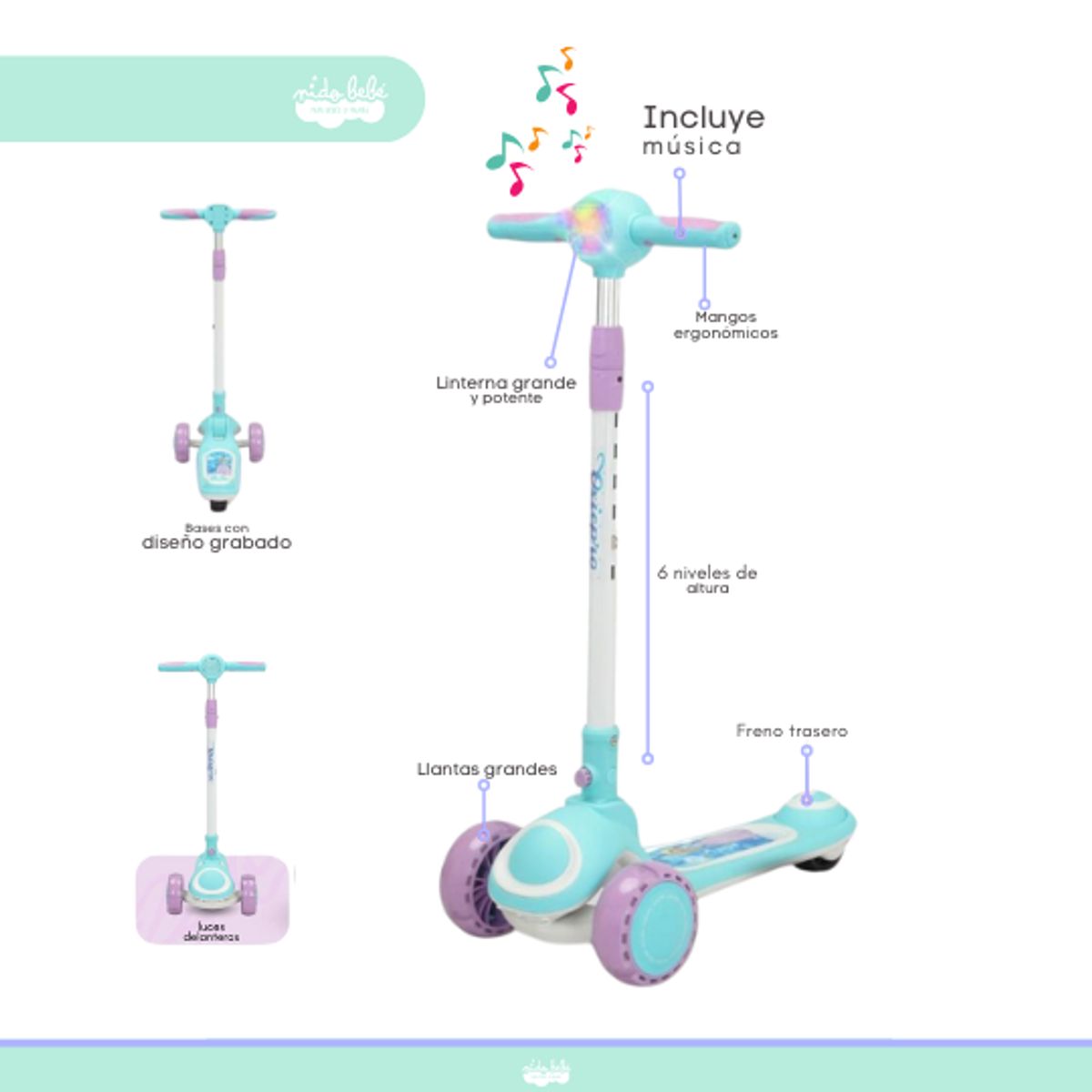 GENERICO - Scooter para niña musical celeste