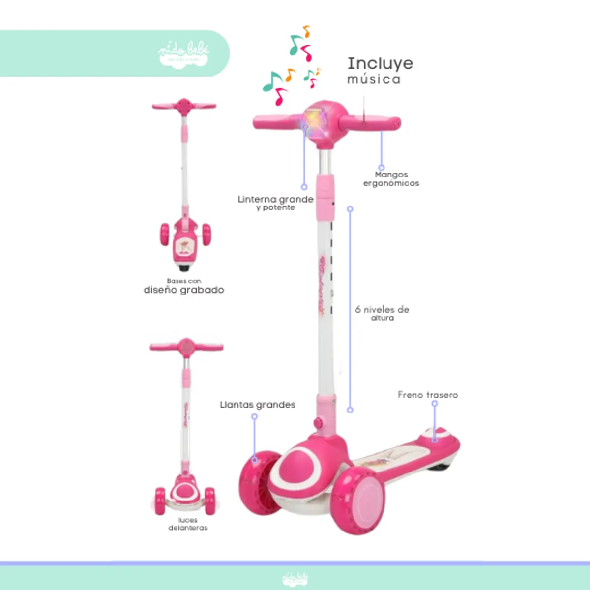GENERICO - Scooter para niña musical pink