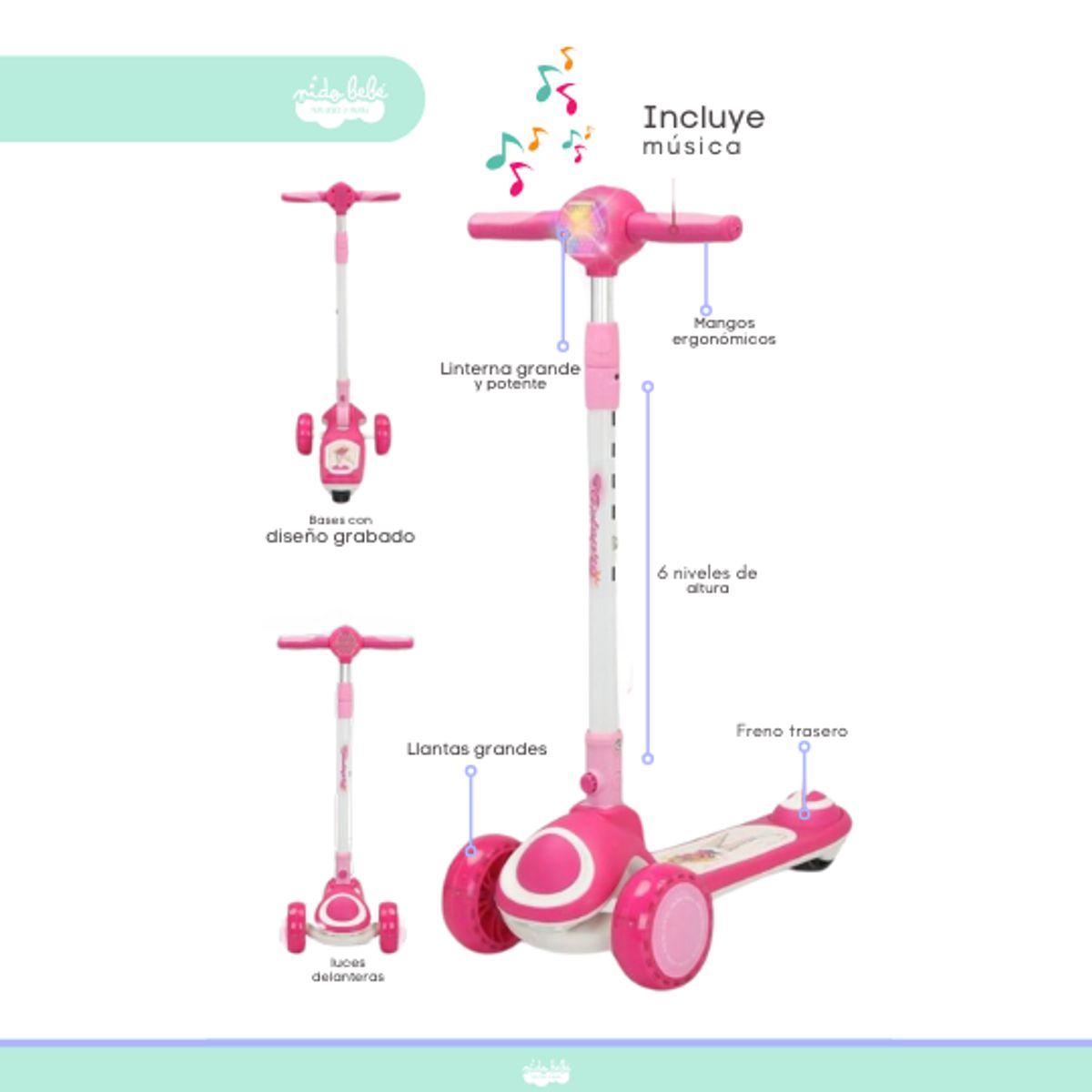 GENERICO - Scooter para niña musical pink