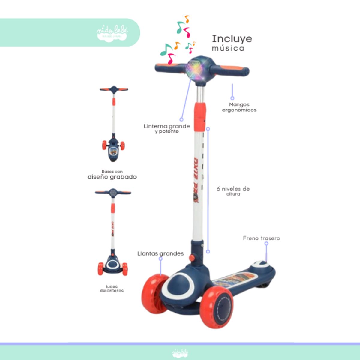 GENERICO - Scooter para niño musical azul
