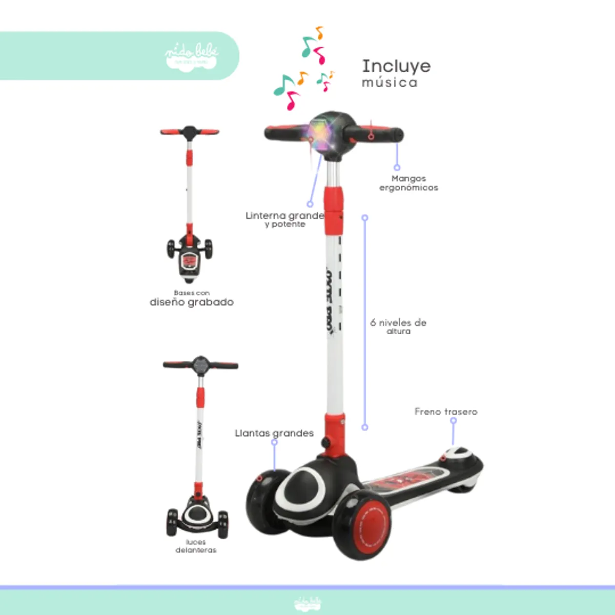GENERICO - Scooter para niño musical black
