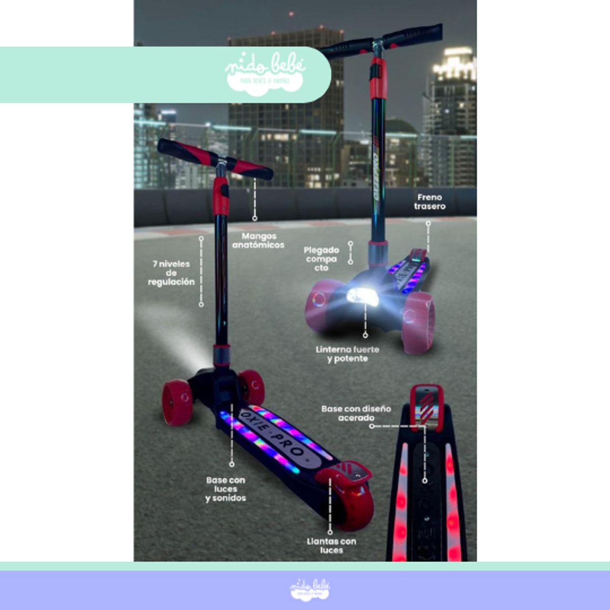 GENERICO - Scooter para niño base con luces y sonidos dark