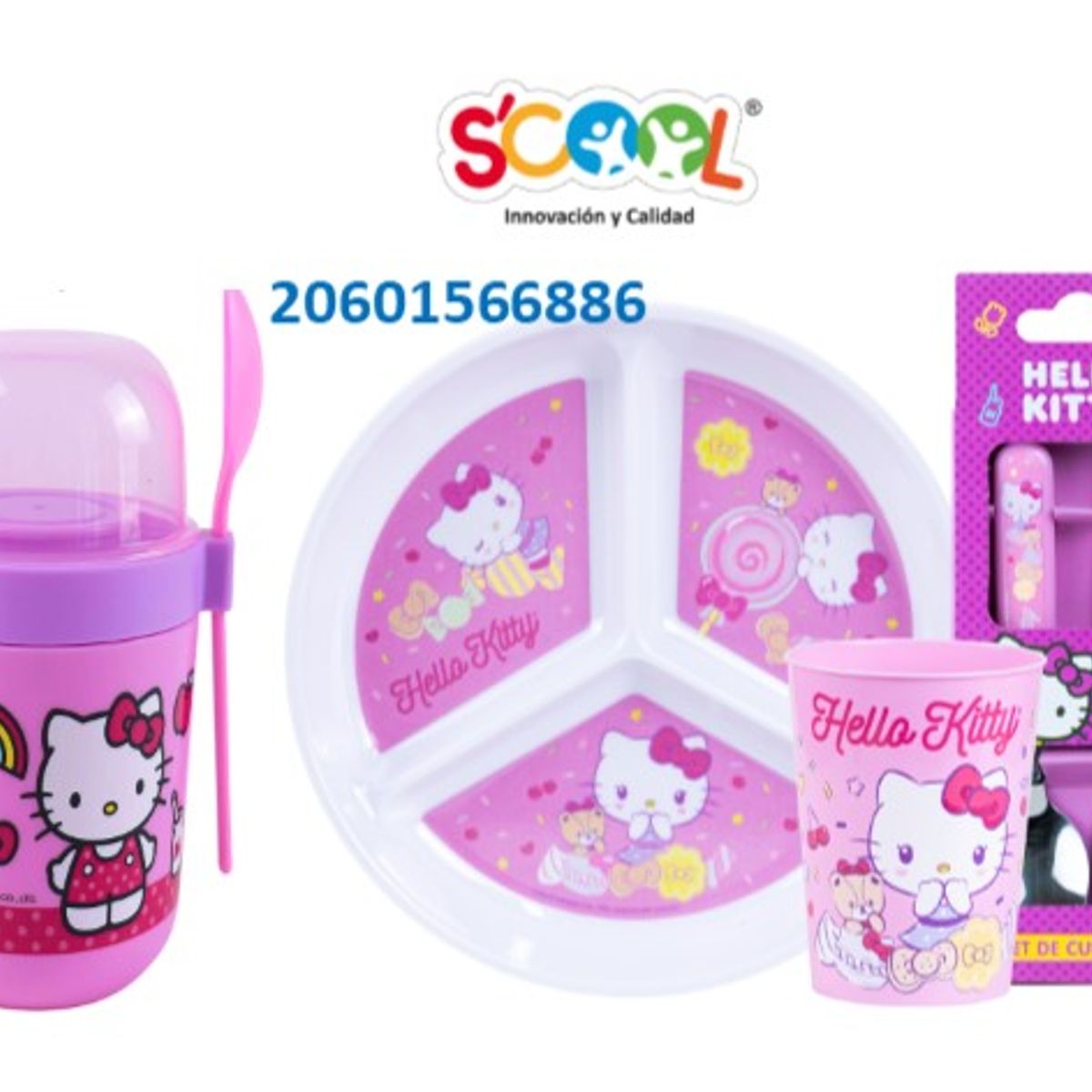 SCOOL - SET MELAMINE CDIVISION Y YOGURERA SCOOL HELLO KITTY