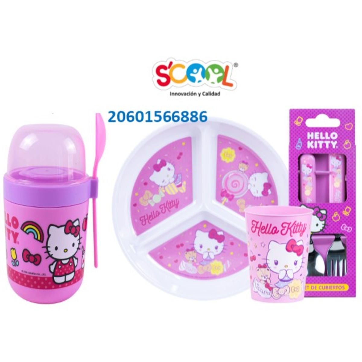 SCOOL - SET MELAMINE CDIVISION Y YOGURERA SCOOL HELLO KITTY