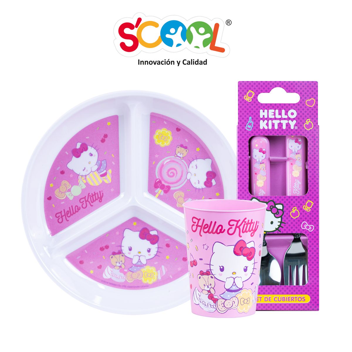 SCOOL - SET MELAMINE CDIVISION Y YOGURERA SCOOL HELLO KITTY