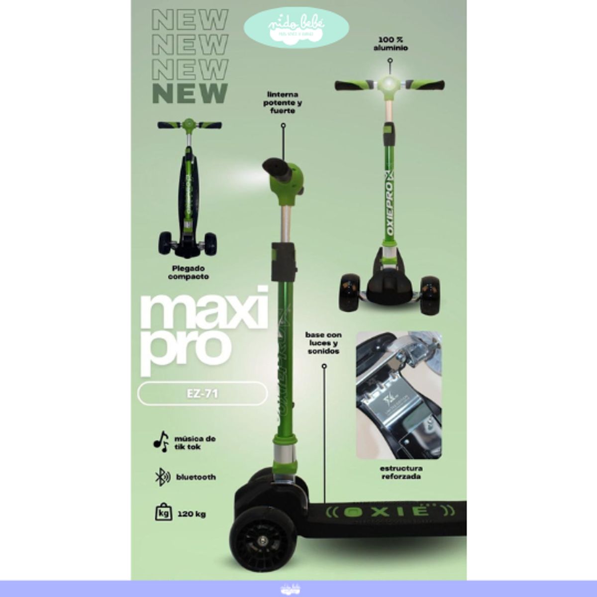 GENERICO - Scooter para niño maxi con bluetooth verde