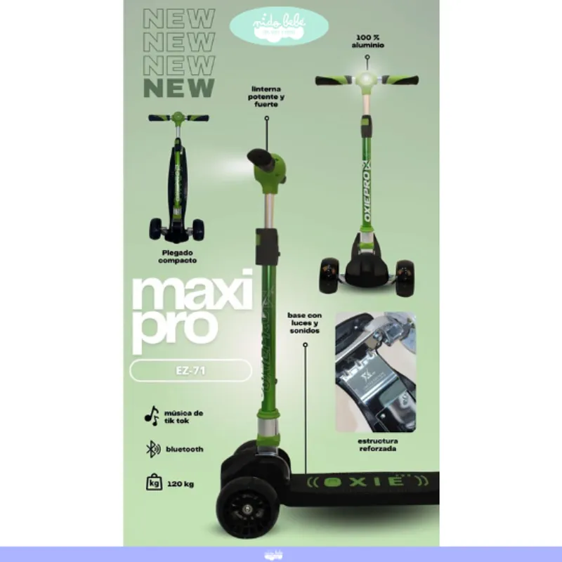 GENERICO - Scooter para niño maxi con bluetooth verde