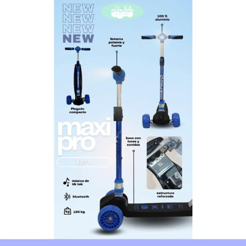 GENERICO - Scooter para niño maxi con bluetooth azul