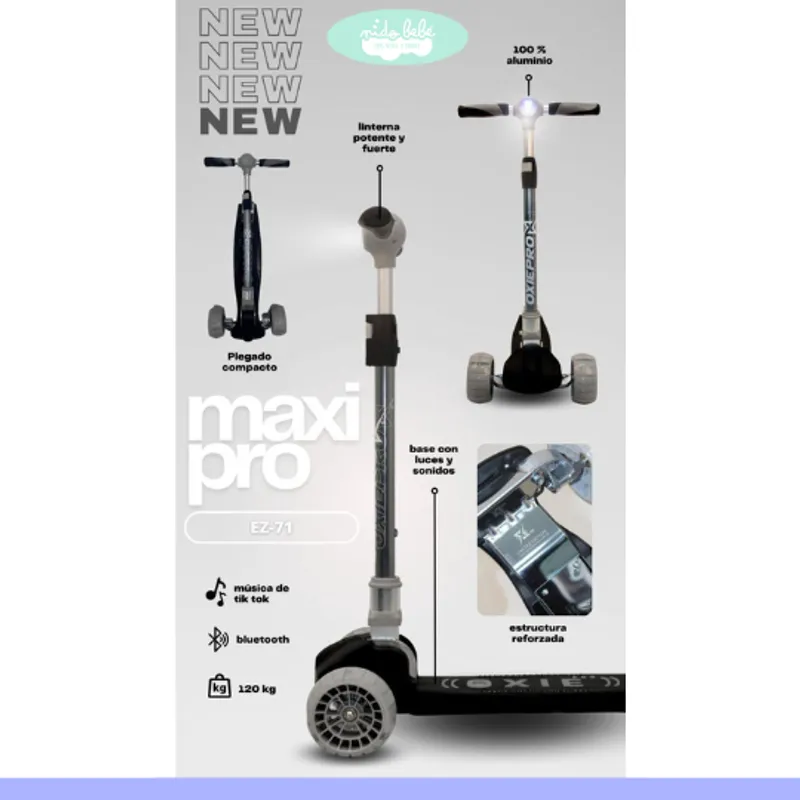 GENERICO - Scooter para niño maxi con bluetooth black