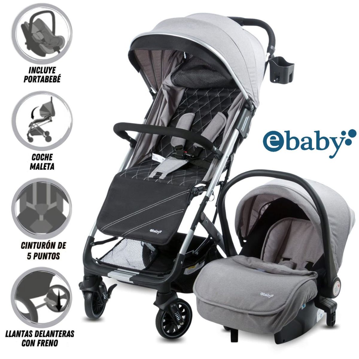 EBABY - Coche de Paseo Maleta «URBAN WAY» con Portabebé Gray