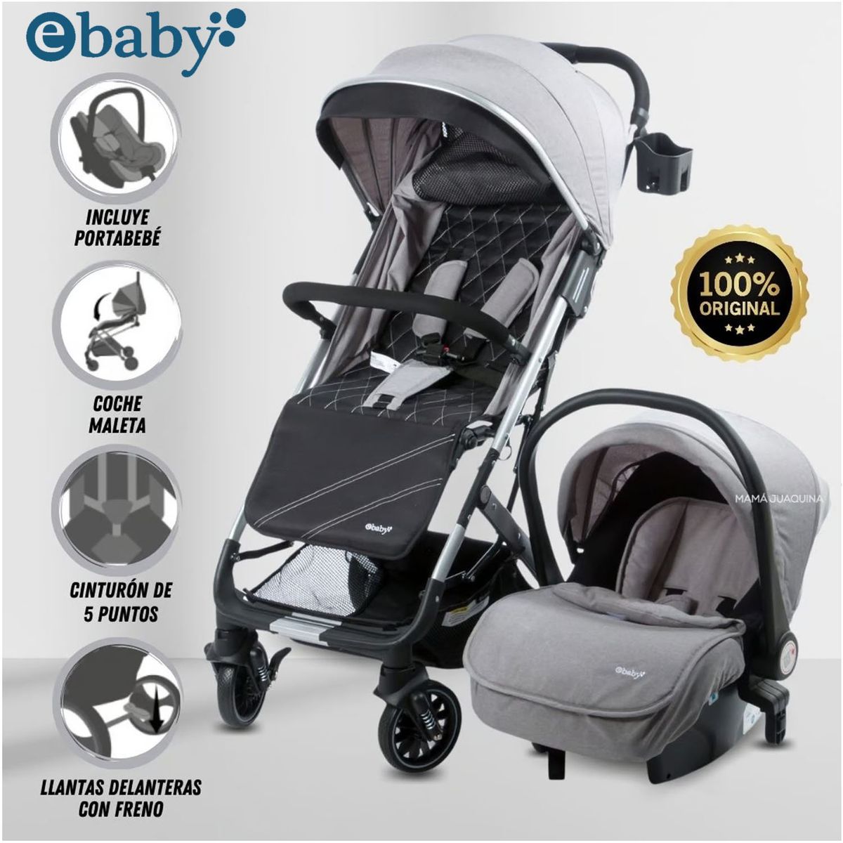 EBABY - Coche de Paseo Maleta «URBAN WAY» con Portabebé Gray