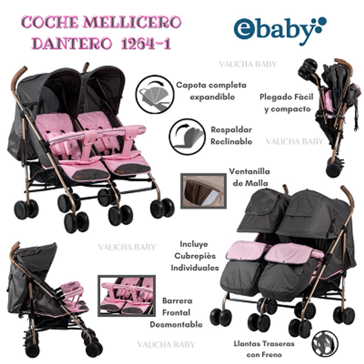EBABY - COCHE MELLICERO EBABY DANTERO -ROSADO