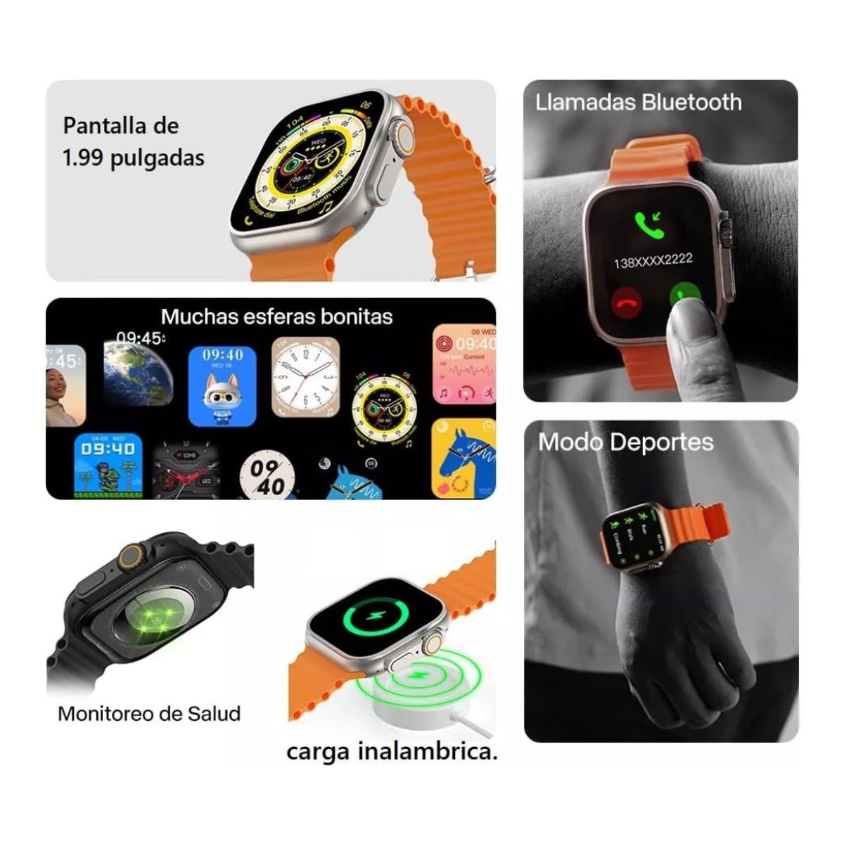 GENERICO - Smartwatch Reloj Inteligente Versión Deportiva T800 Max - Naranja