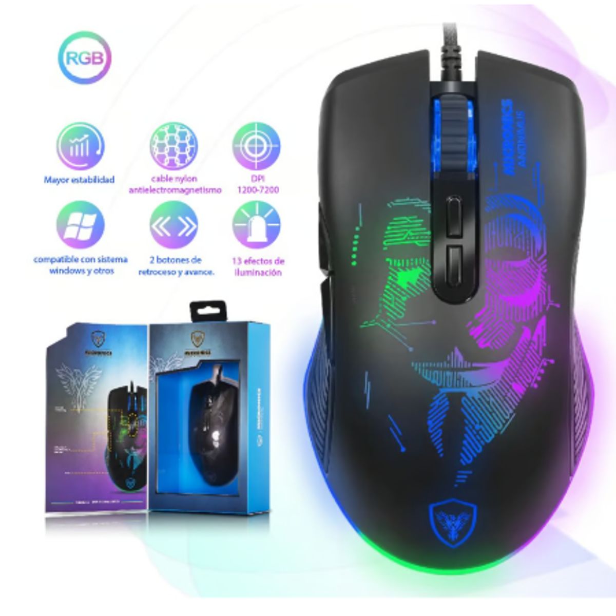 MICRONICS - Mouse Gamer ANONIMUS MIC GM859 USB RGB 7B 12800 DPI MICRONICS