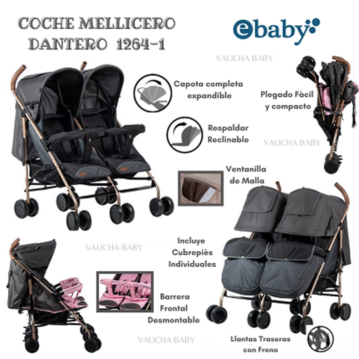EBABY - COCHE MELLICERO EBABY DANTERO - NEGRO
