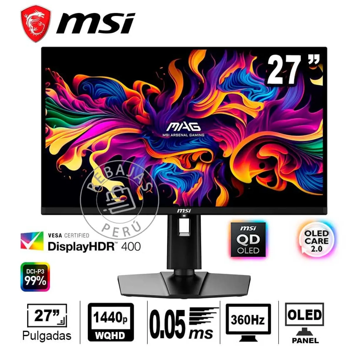 MSI - Monitor MSI MAG 271QPX QD-OLED 27 WQHD 360Hz 003ms HDR400