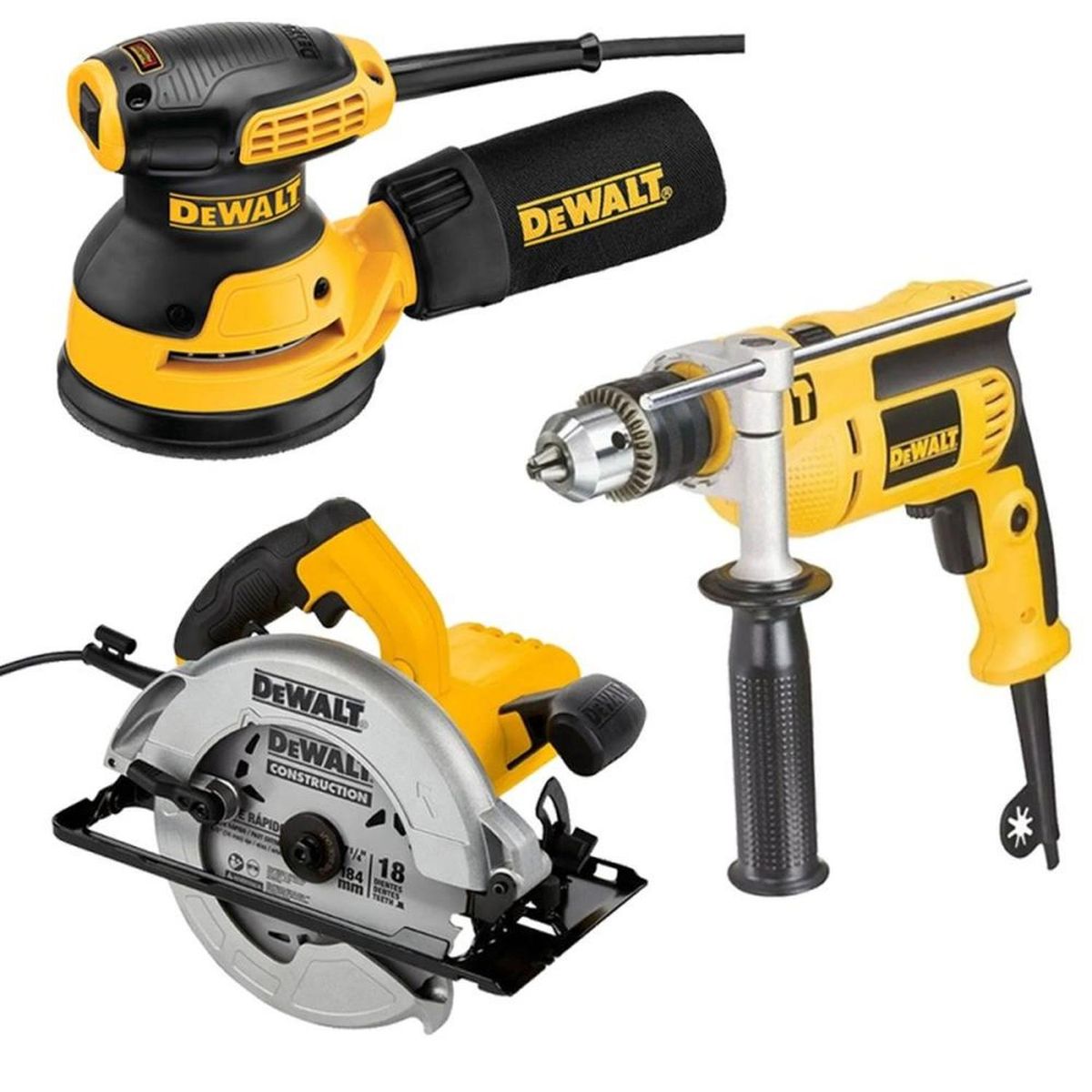 DEWALT - Lijadora Excéntrica 5" 275W + Taladro Percutor 1/2" 650W + Sierra Circular 7 1/4" 1500W Dewalt DWD02