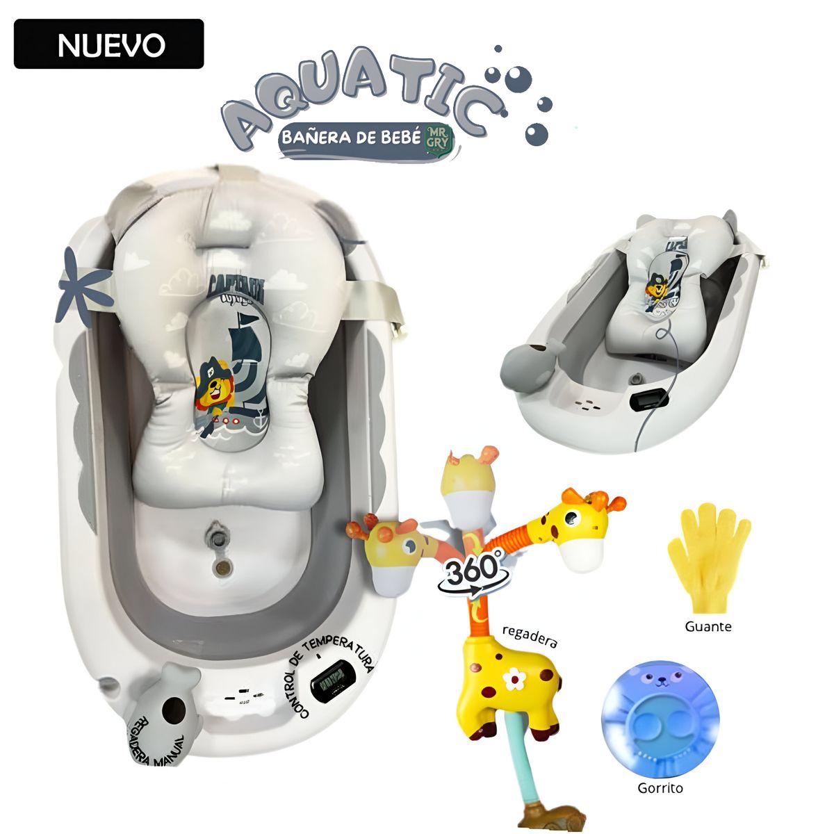 GENERICO - Tina Bañera Plegable AQUATIC Con Termómetro Gris