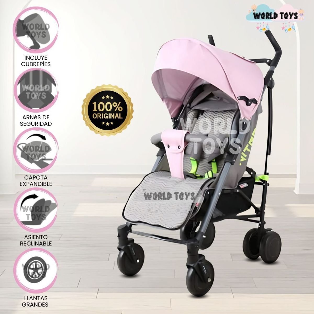 BABY GO - Coche Bastón Deportivo NITRO PLUS Pink