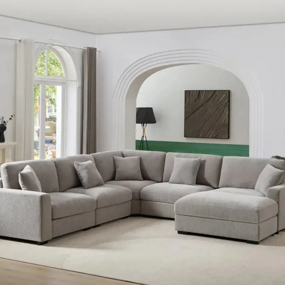 GENERICO - Sofá Río Máximo Seccional 5 piezas y 1 banqueta - Color Arena