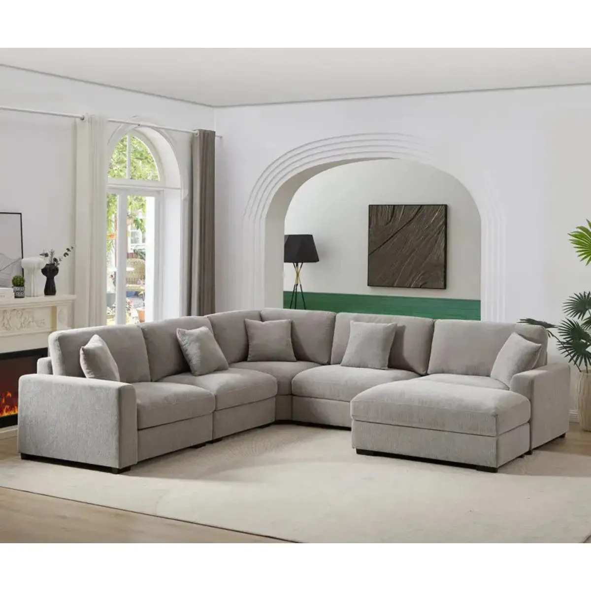 GENERICO - Sofá Río Máximo Seccional 5 piezas y 1 banqueta - Color Arena