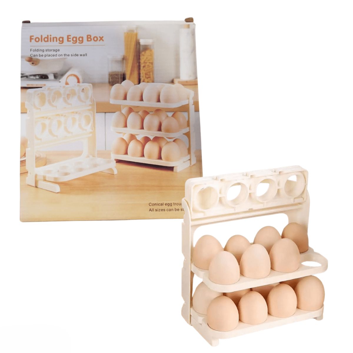GENERICO - Organizador de Huevos Plegable – Almacenamiento 3 Niveles