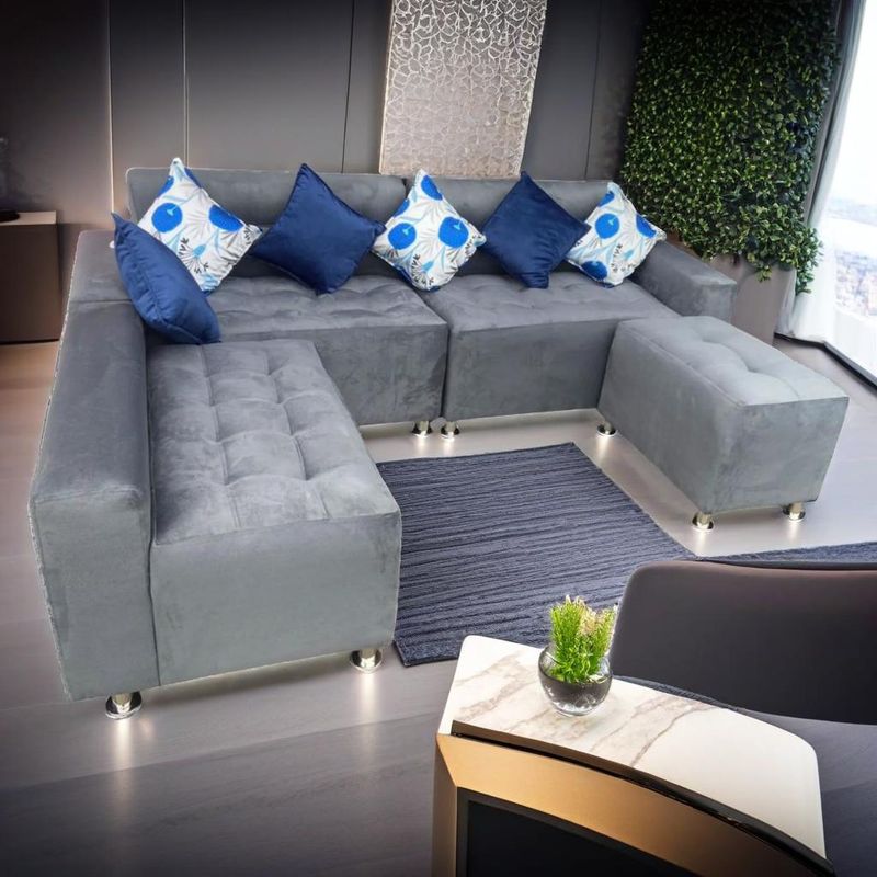 GENERICO - Sofa Londres Seccional 3 Piezas + 1 banqueta puff - Griss Oscuro