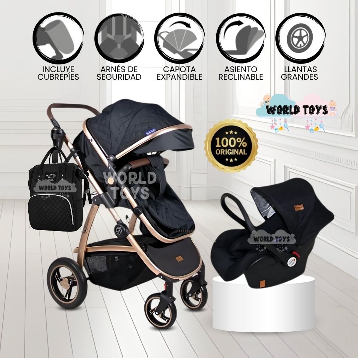 BABY - Coche Moisés con Porta Bebé «SPEED PRINCE» Black