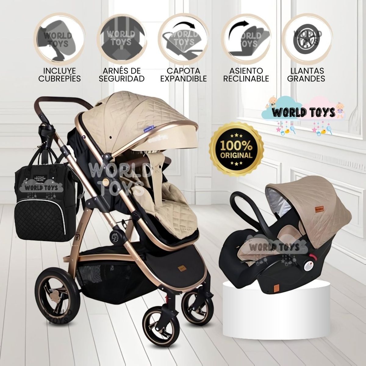 BABY - Coche Moisés con Porta Bebé «SPEED PRINCE» Beige
