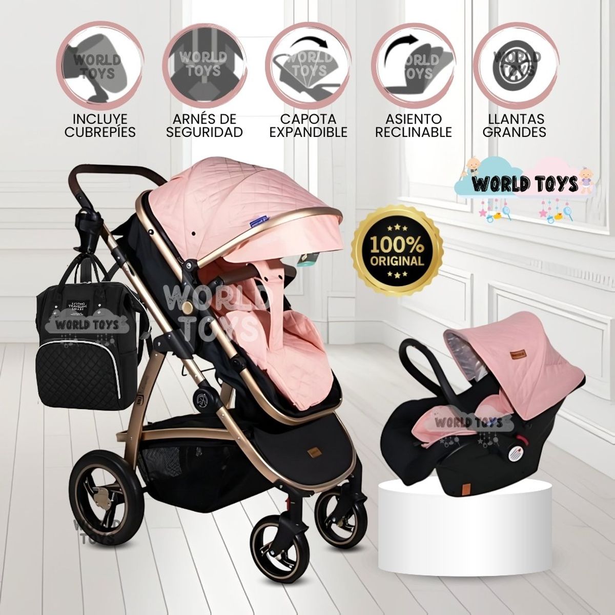 BABY - Coche Moisés con Porta Bebé «SPEED PRINCE» Pink