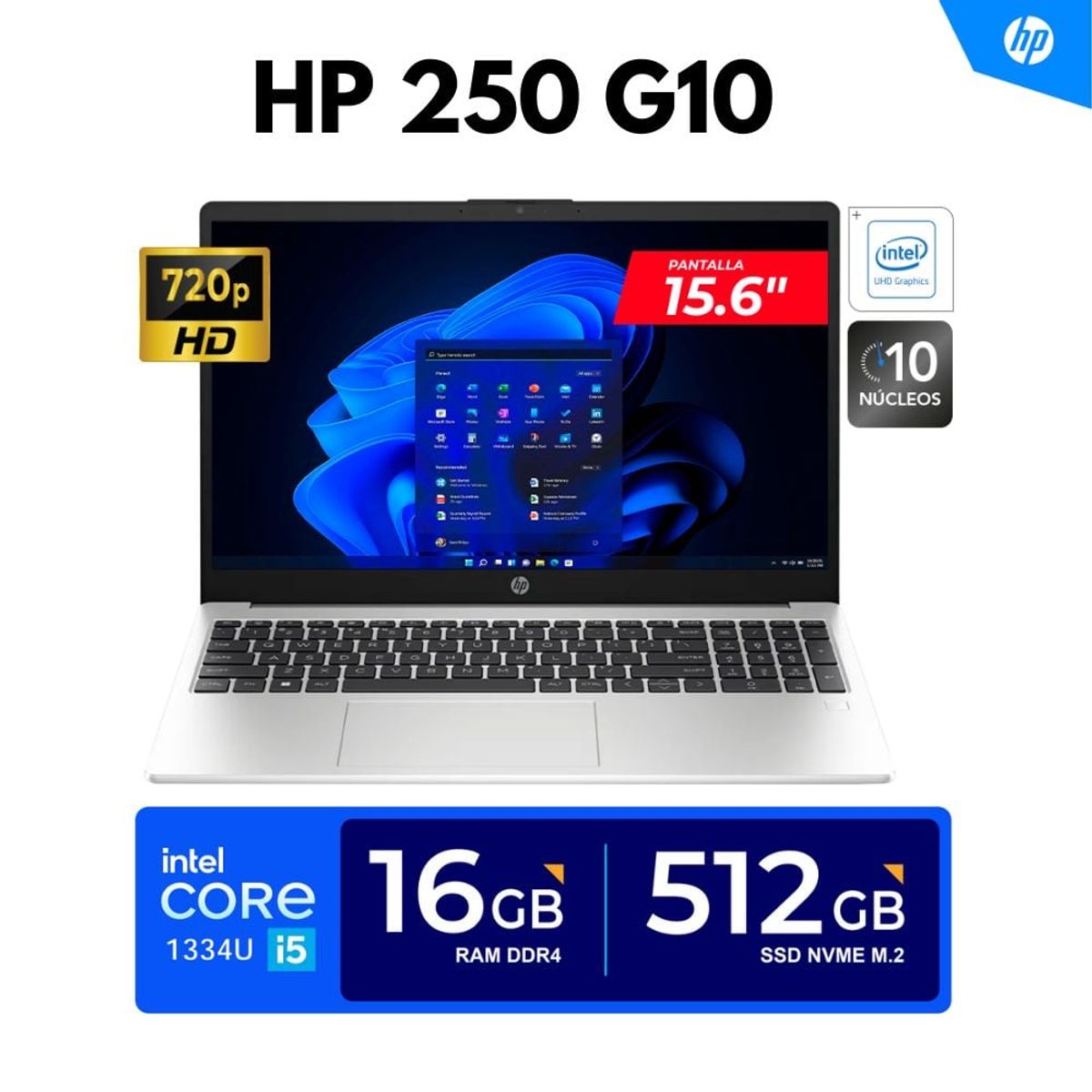 HP - LAPTOP HP 250 G10/ 15.6" HD/ Core i5-1334U, 4.60GHz/ 16GB DDR4, 512GB SSD/ FREEDOS