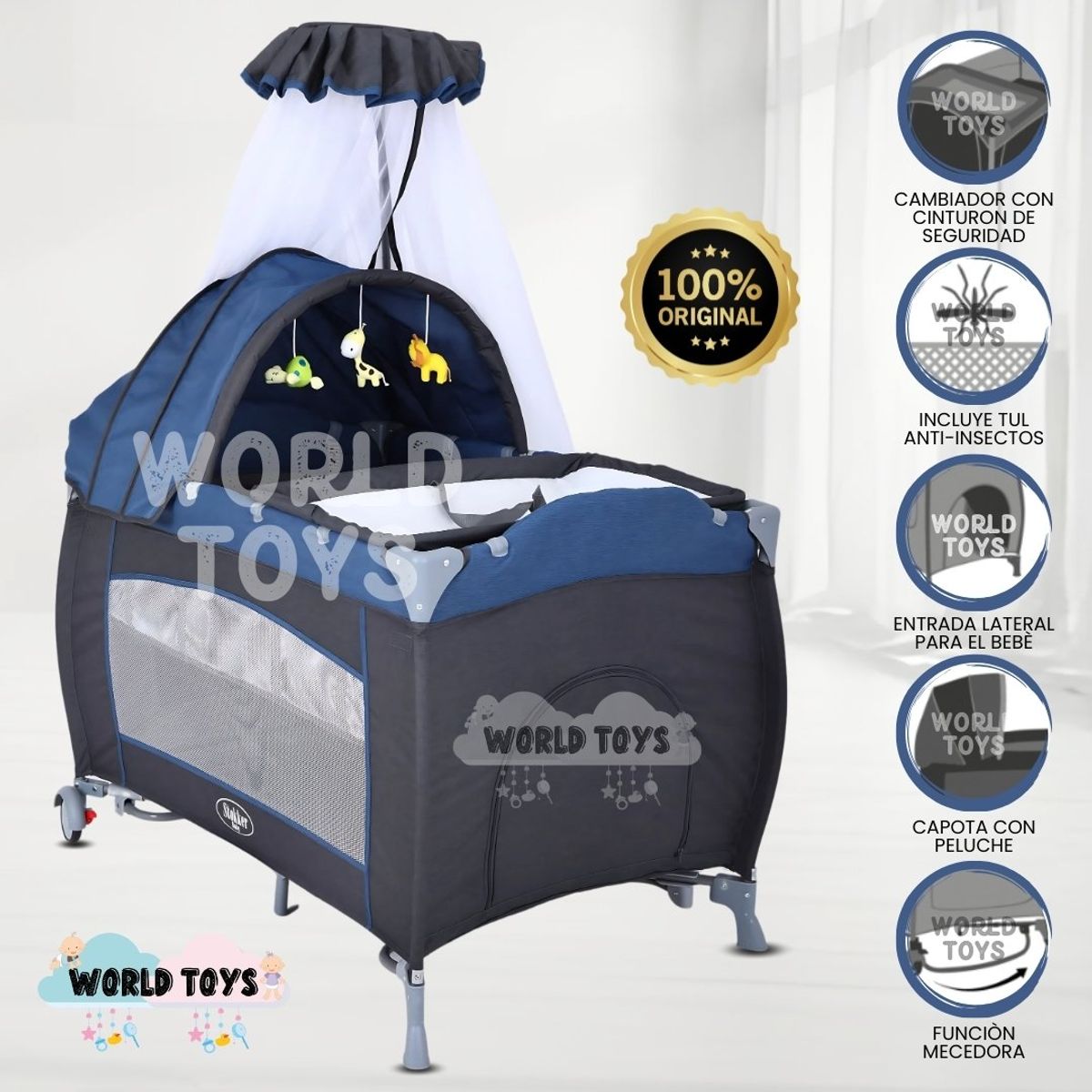 BABY - Cuna Corral «VIENA STOKKER» 2 en 1 Blue