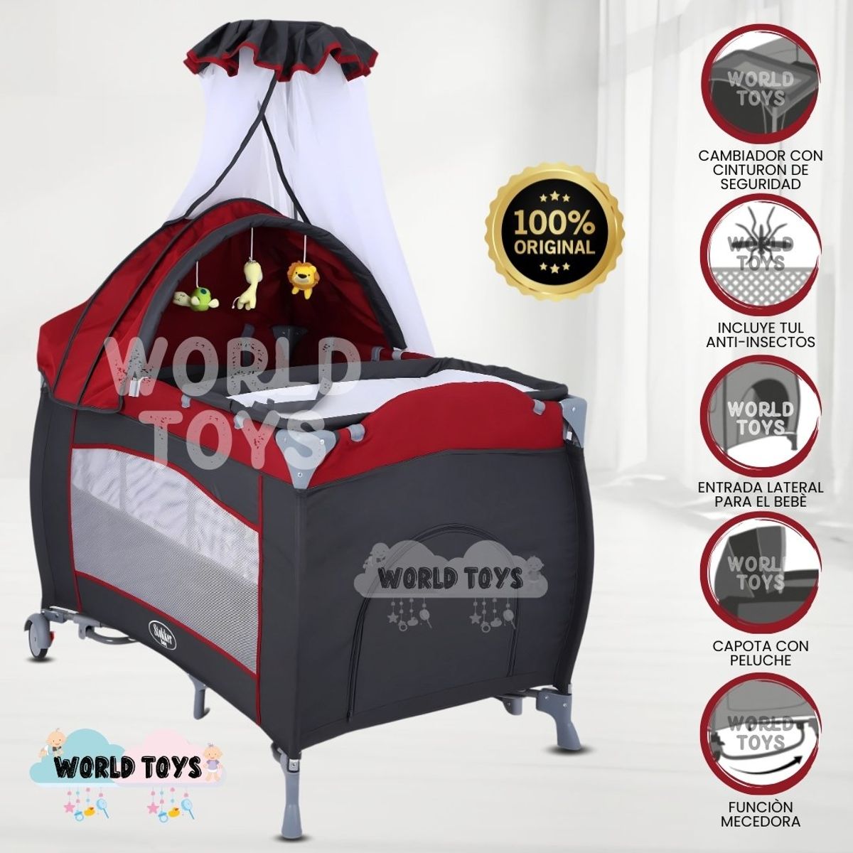 BABY - Cuna Corral «VIENA STOKKER» 2 en 1 Red