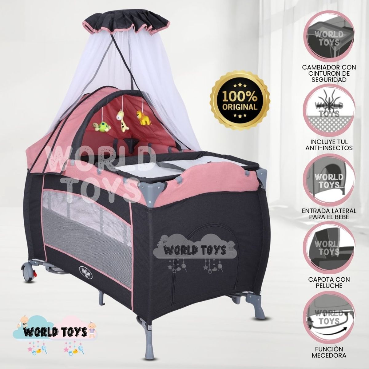 BABY - Cuna Corral «VIENA STOKKER» 2 en 1 Pink