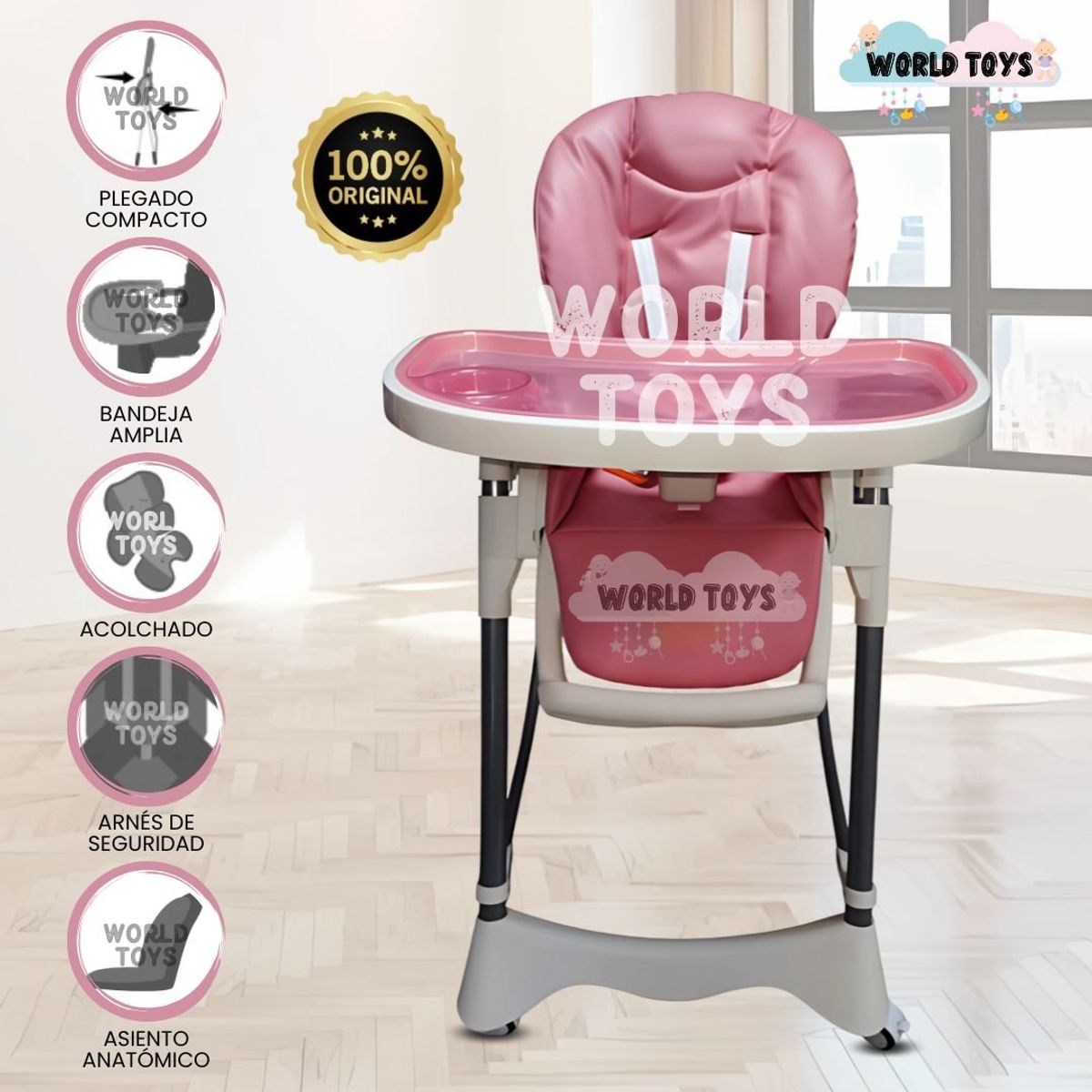 BAMBINO - Silla de Comer Graduable Bambino «TUMMY TRONE» Pink