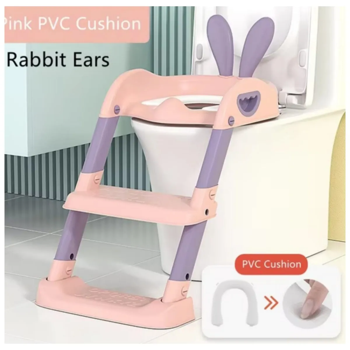 DOUX BEBE - Asiento Escalera Entrenamiento Para Niños ROSA CONEJITO