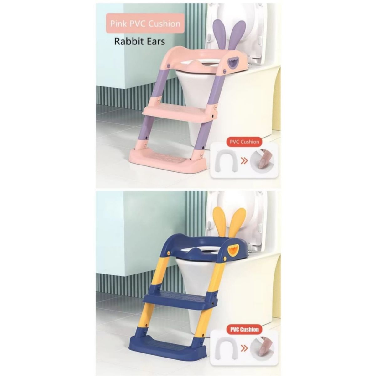 DOUX BEBE - Asiento Escalera Entrenamiento Para Niños ROSA CONEJITO