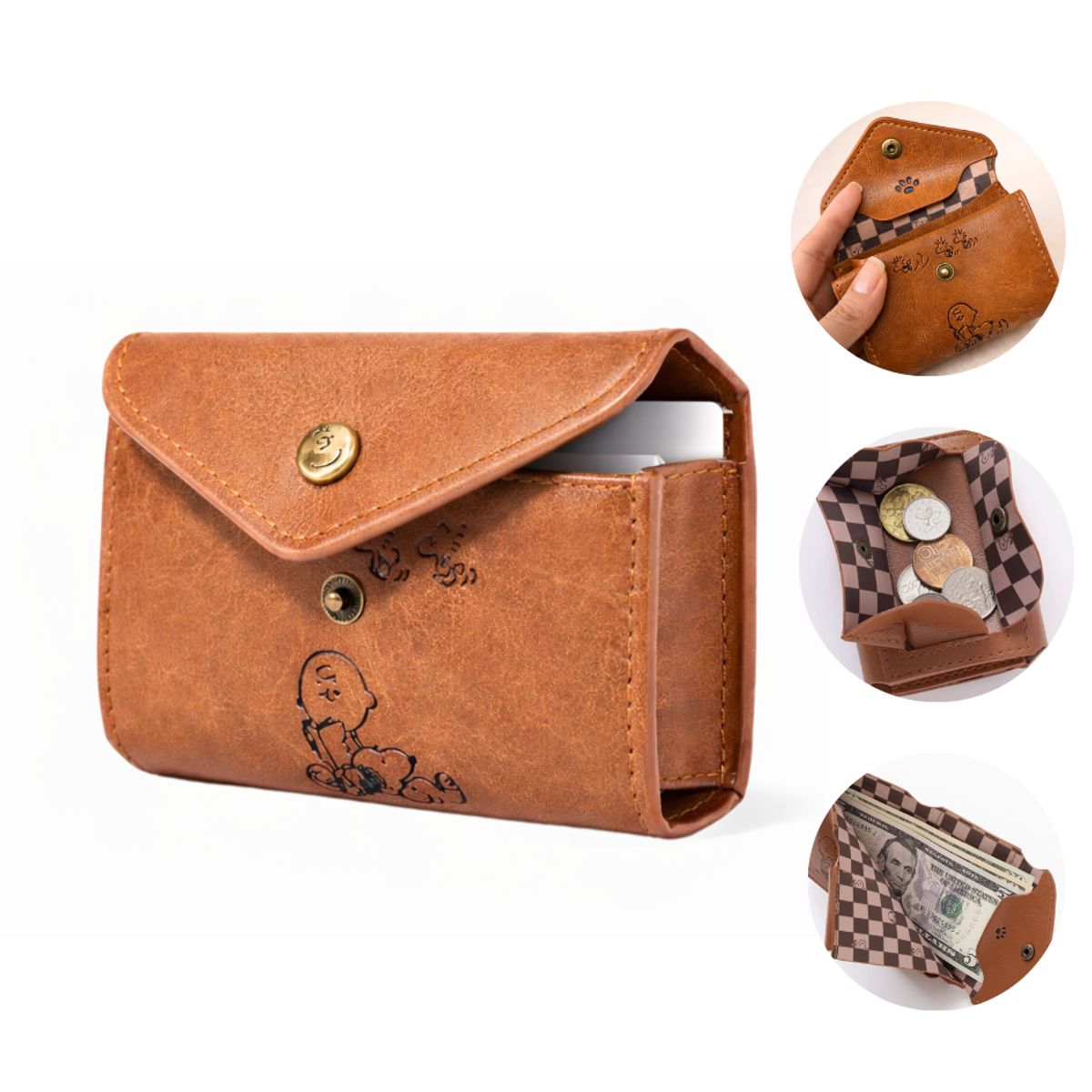 SNOOPY - SNOOPY BILLETERA CON MONEDERO Y TARJETERO - MARRÓN CAMEL