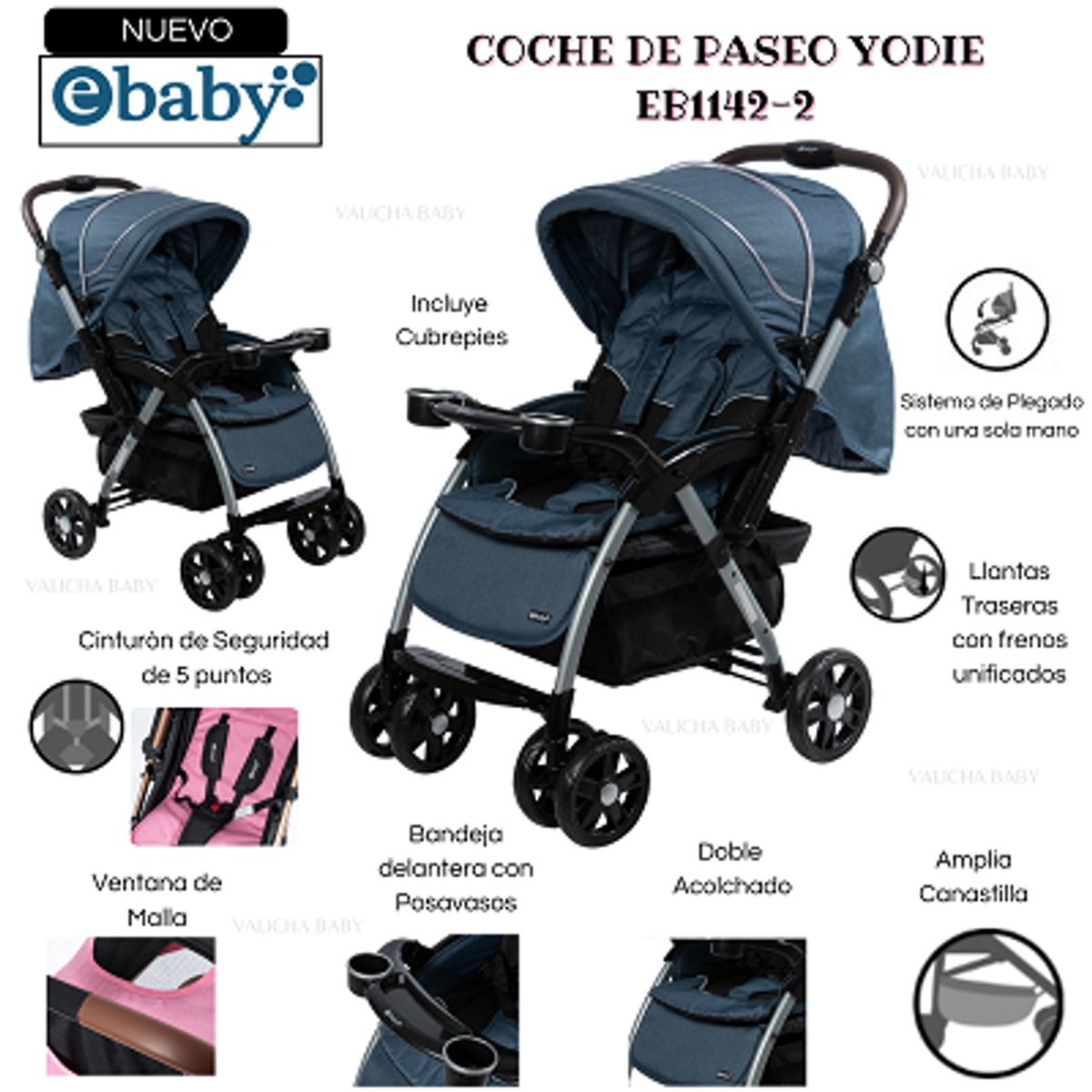 EBABY - COCHE CUNA YODIE AZUL