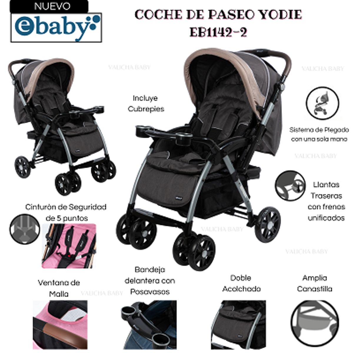 EBABY - COCHE CUNA YODIE - NEGRO