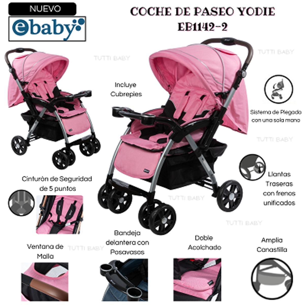 EBABY - COCHE CUNA YODIE - ROSADO