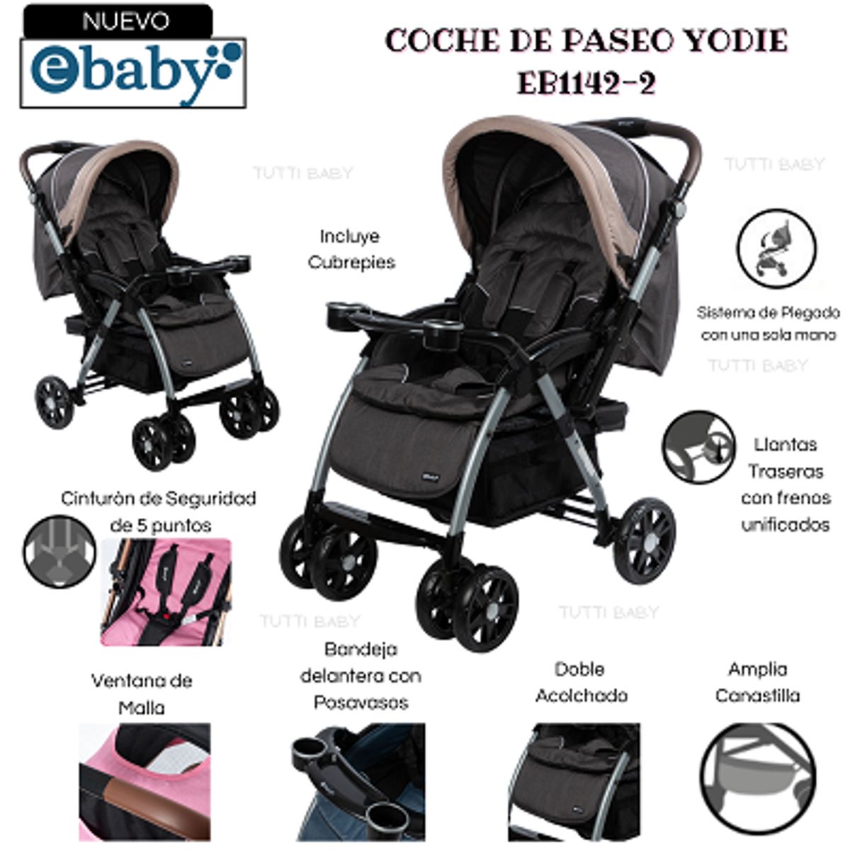 EBABY - COCHE CUNA YODIE - NEGRO