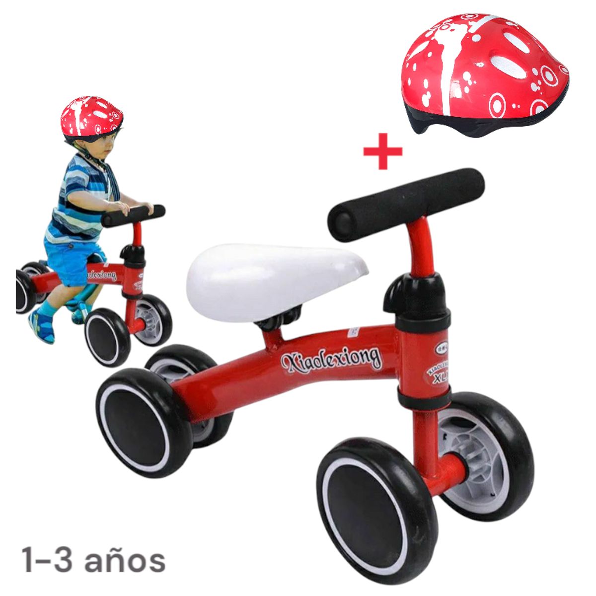 GENERICO - MINI BICICLETA ESTIMULACION DE EQUILIBRIO ROJO CON CASCO