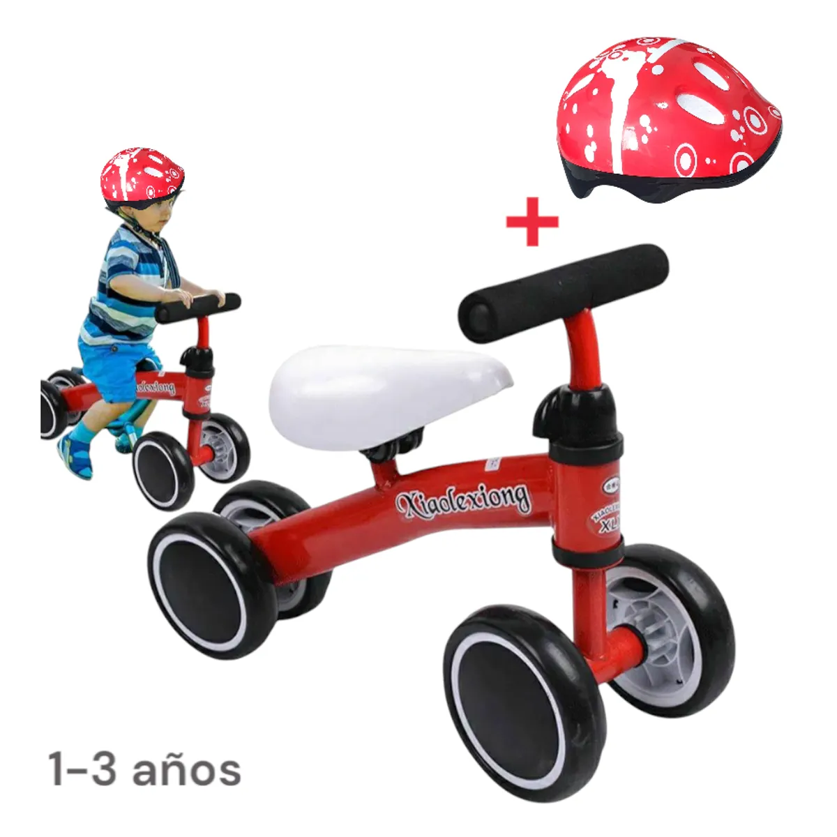 GENERICO - MINI BICICLETA ESTIMULACION DE EQUILIBRIO ROJO CON CASCO