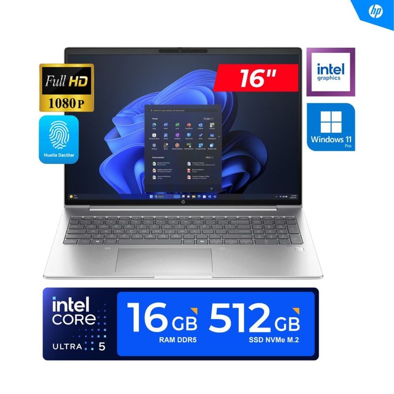 HP - LAPTOP HP PROBOOK 460 G11/ 16" FHD/ Core™Ultra i5-125U 16GB DDR5, 512GB SSD/ Win11 PRO EMPRESARIAL