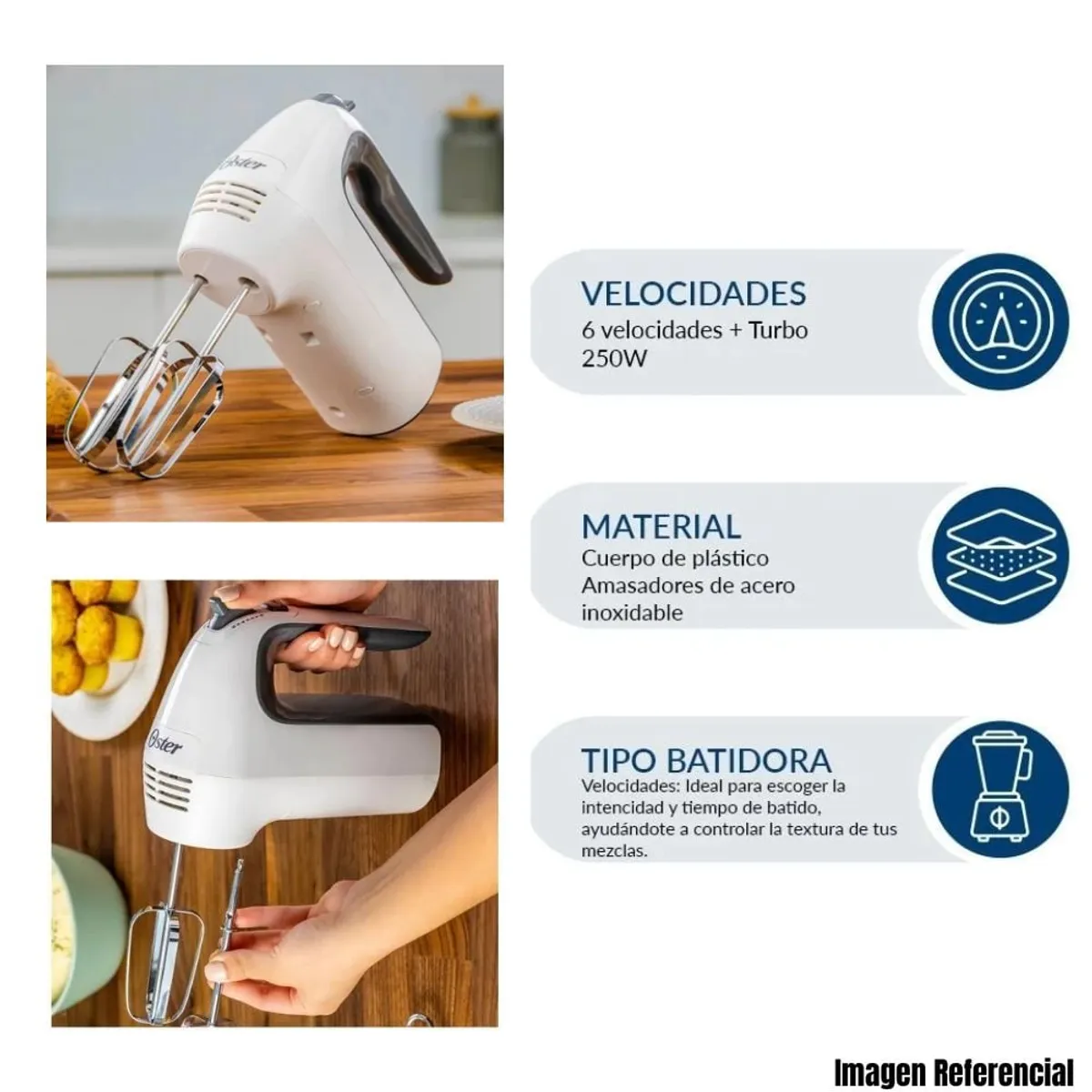 OSTER - Batidora Oster de Mano 7 Velocidades Rojo FPSTHM360R