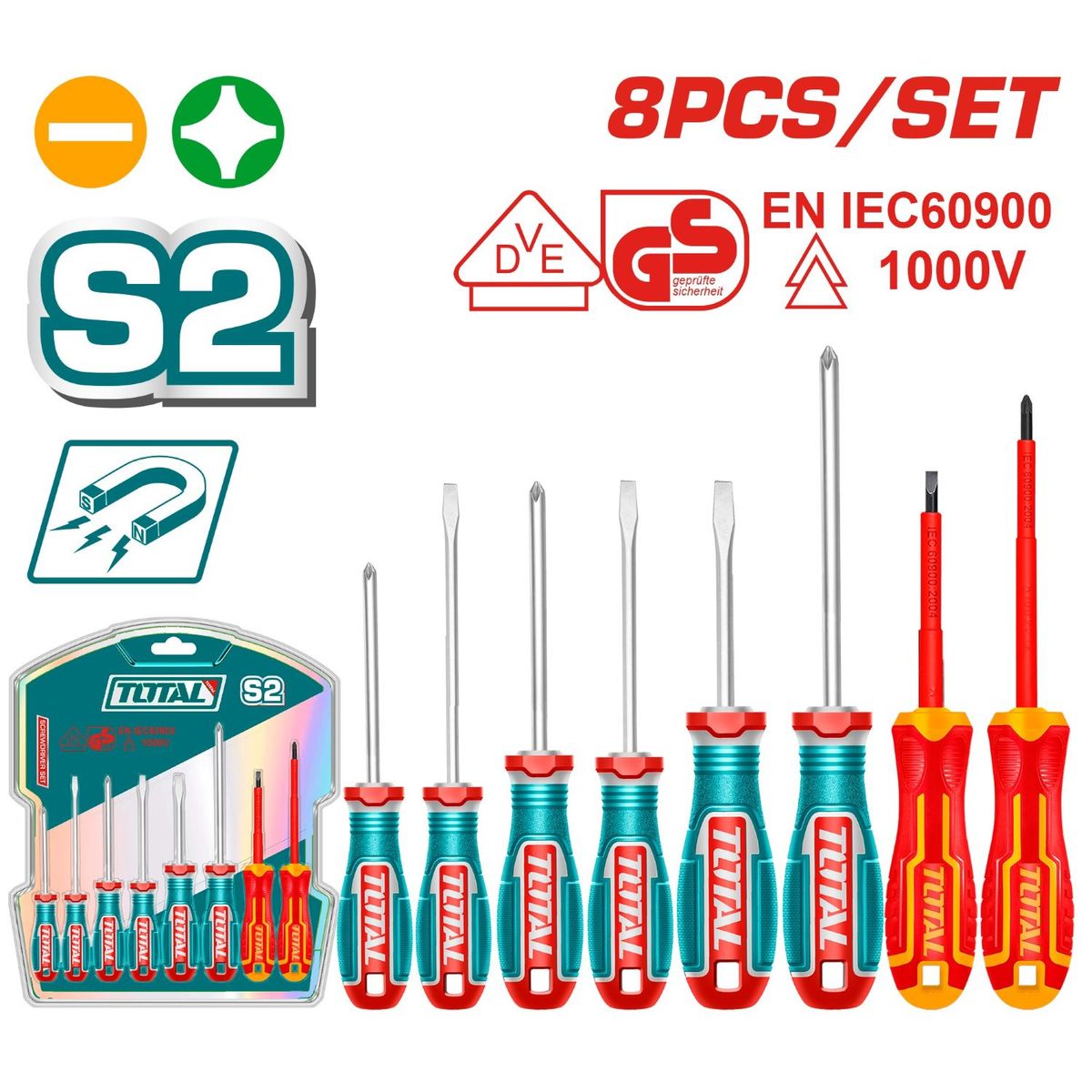 TOTAL TOOLS - Desarmador Dieléctrico Jgo X8pcs - TKSDS0836