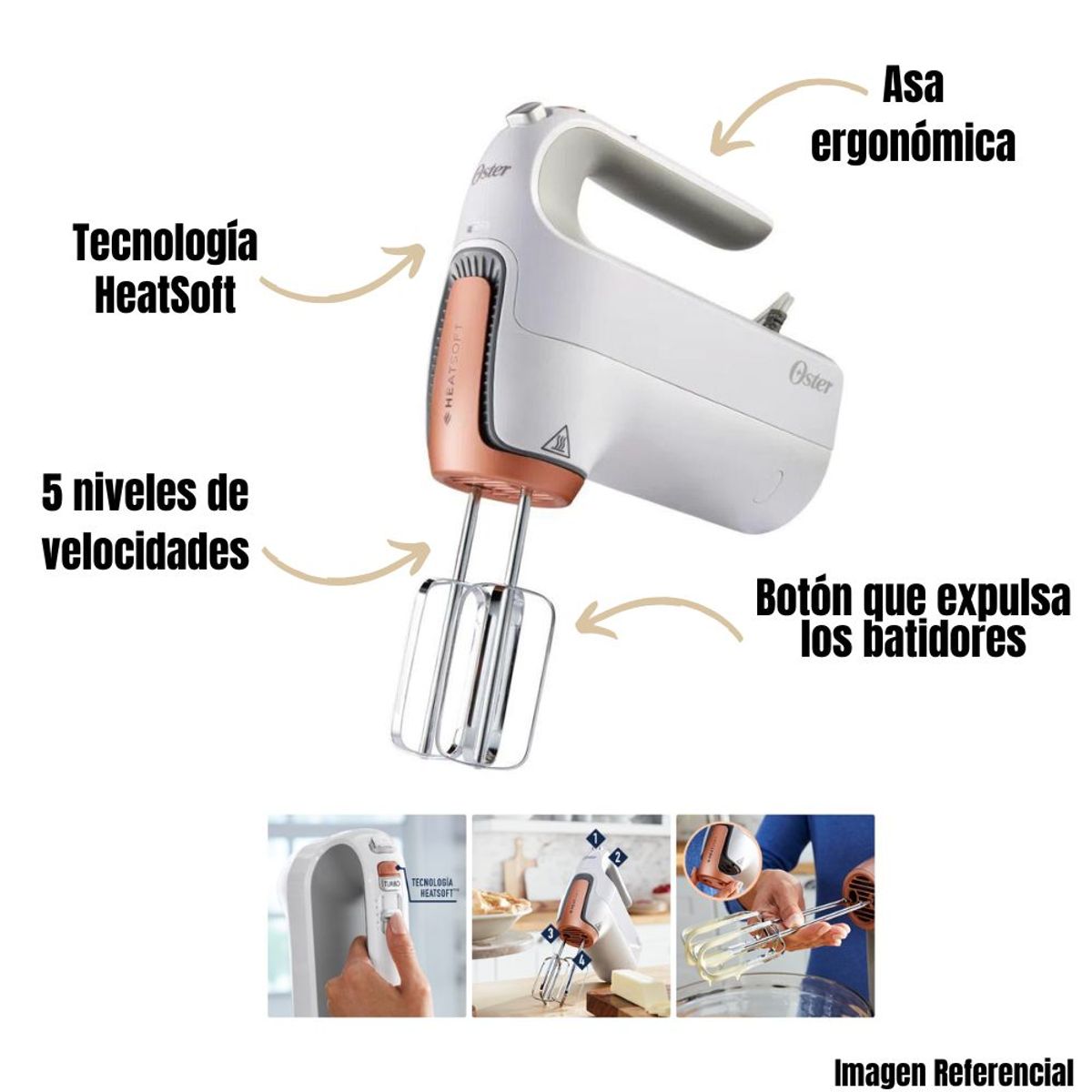 OSTER - Batidora de Mano Oster Tecnología HeatSoft  FPSTHMAMR