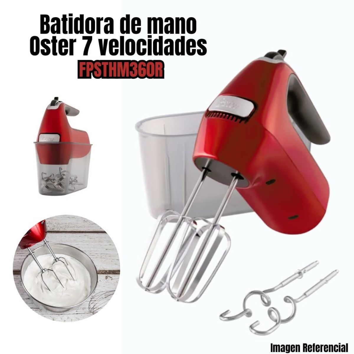 OSTER - Batidora Oster de Mano 7 Velocidades Rojo FPSTHM360R