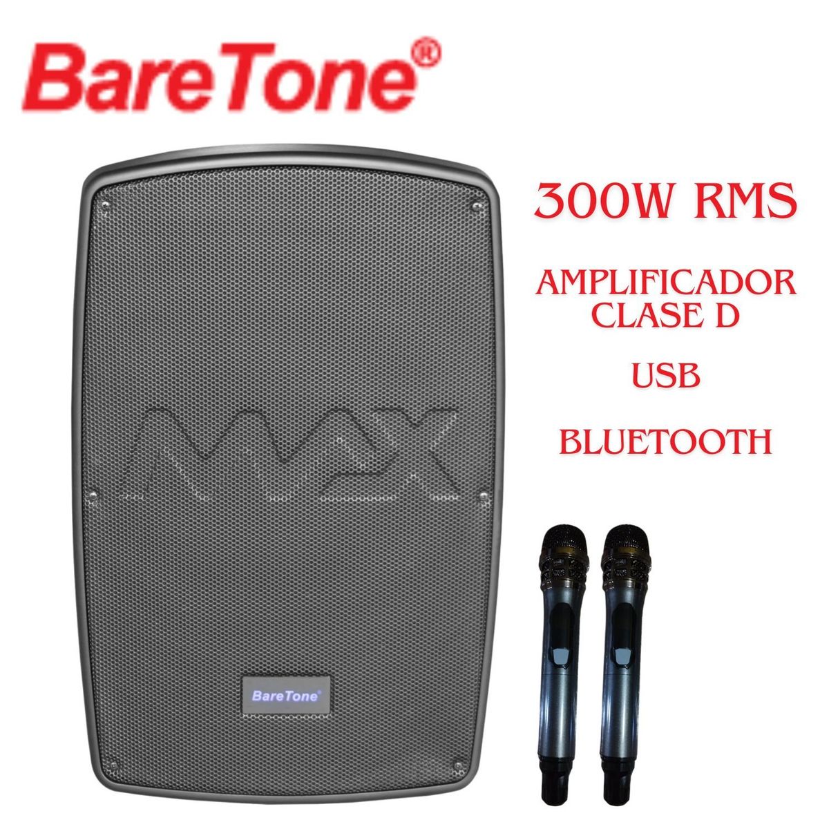 BARETONE - Parlante Portátil de Alto Rendimiento BARETONE MAX10NB 300W Clase D